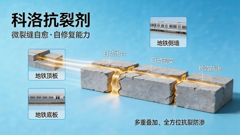 科洛抗裂剂，同时保护底板、顶板、侧墙 —— 全方位抗裂防渗